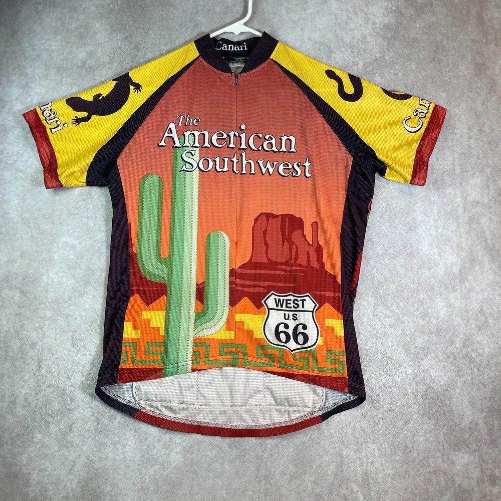 Canari Jersey Mens Medium American Southwest Route 66 Orange Half Zip Cycling